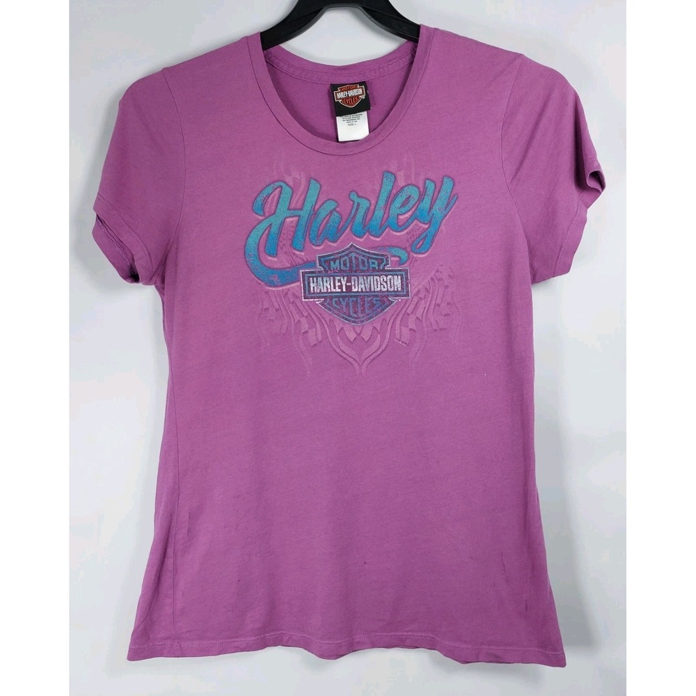 HARLEY DAVIDSON Womens Tshirt Size L Purple Short Sleeve Bahamas *READ